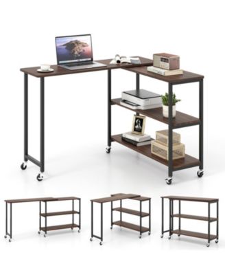 360-Degree Rotating Sofa Side Table with Wheels and Storage, 40-60 in