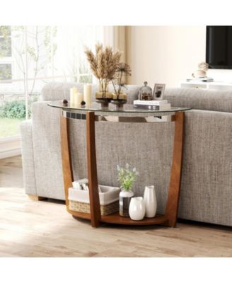 40 in Half-Moon Tempered Glass Console Table with Open Shelf