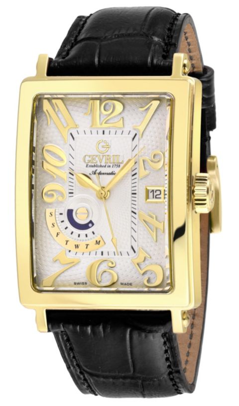 Мужские часы Gevril Avenue of Americas Swiss Automatic Leather Strap Watch