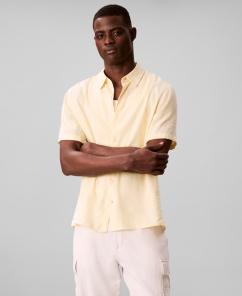 Мужские рубашки Calvin Klein Men's Linen-Blend Classic Button-Down Shirt