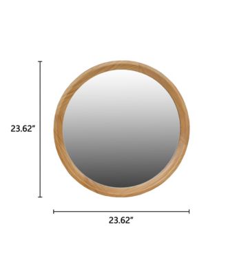 Natural Wood Round Wall Mirror, 23.62" Minimalist Decorative Mirror for Bathroom Vanity/Living Room (Sleek Solid Wood Frame)