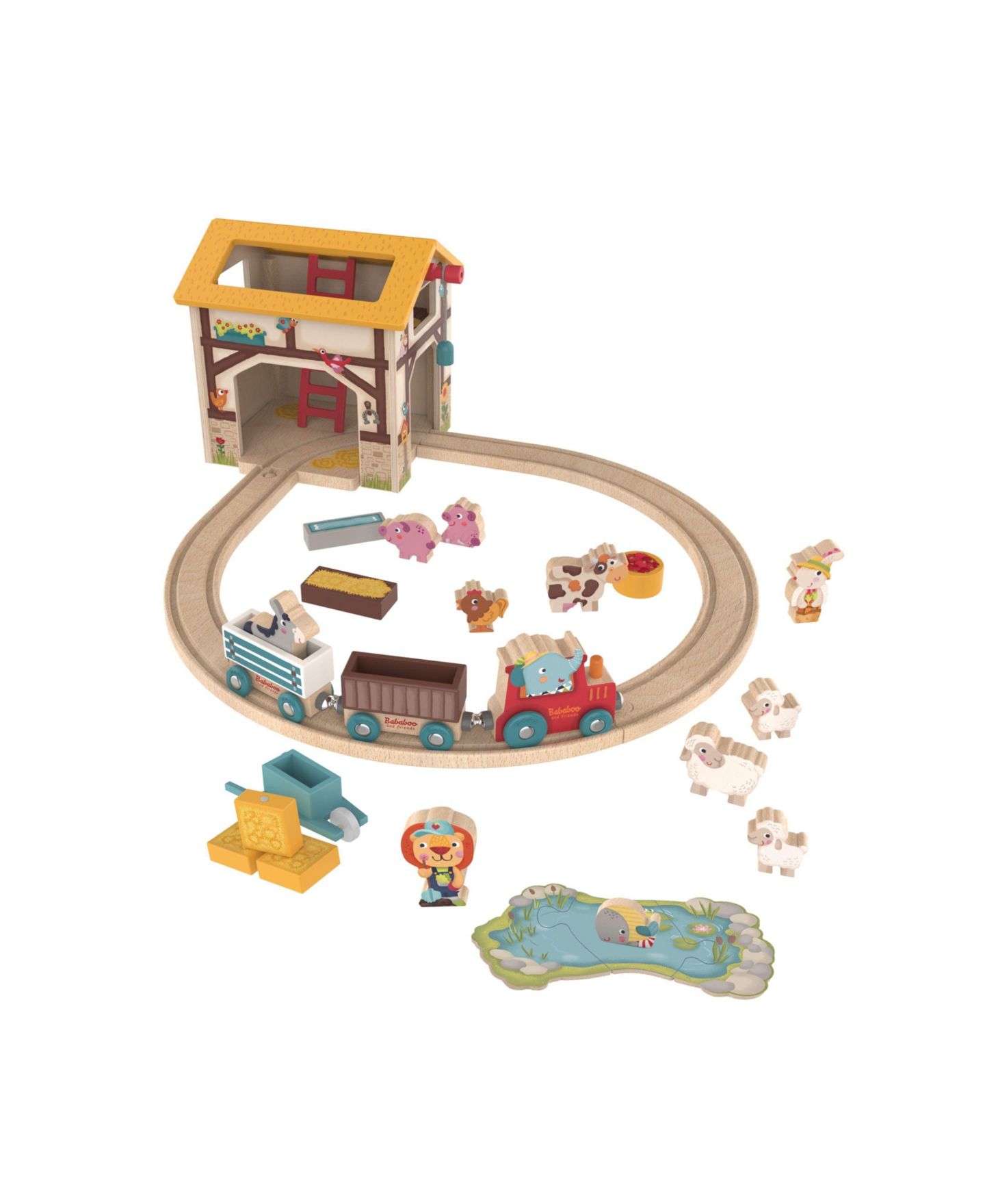 Детский игровой набор Bababoo and friends Farm Wooden Train-Track 37-Piece Playset, Ages 2+, цвет: Open Miscellaneous — фото 1