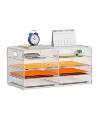 5 Tier 8 Compartment Mesh Desk Organizer Portable Handle Metal File Sorter for Office Home School