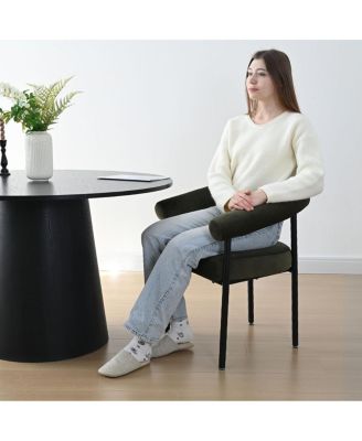 Set of 2 Velvet Upholstered Dining Armchairs Curved Arms Metal Frame