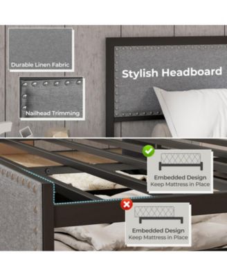 Queen Metal Platform Bed Frame with LED Lights and Storage Drawers