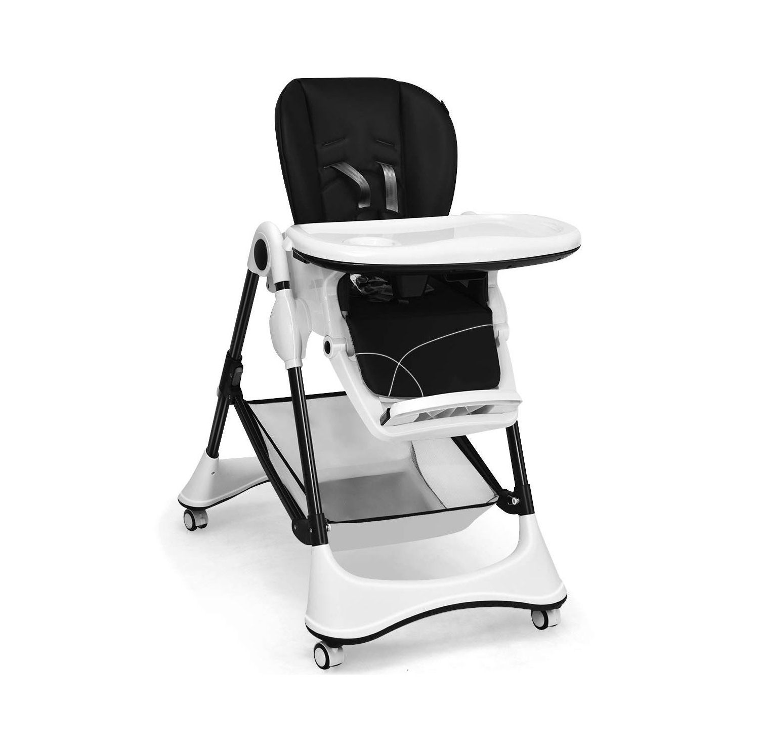 A Shaped Baby High Chair with Lockable Wheels