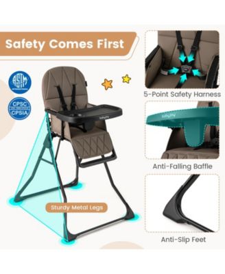Compact Baby High Chair with Removable Tray and PU Cushion
