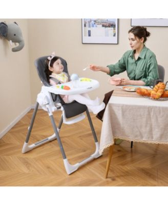 Foldable Baby High Chair with Adjustable Height and Reclining Seat