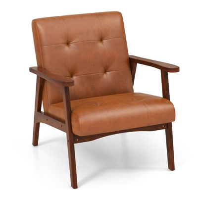Mid Century Accent Chair with Solid Wood Frame, 1.5 in Cushion, Tufted Leather Cover and 330 lbs Capacity