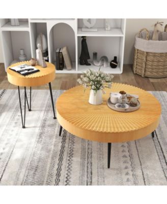 Wooden Coffee Table Set of Two with Metal Legs