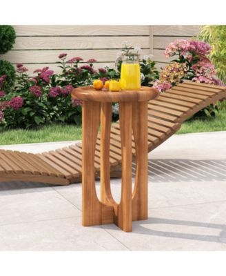 14 in Farmhouse Round End Table with Tray Top and Cross Legs