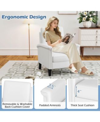 Farmhouse Floral Accent Chair with Solid Wood Legs and High Back