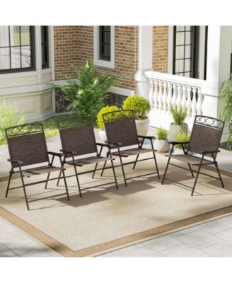 Set of Four Patio Folding Dining Chairs with Armrests