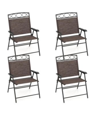 Set of Four Patio Folding Dining Chairs with Armrests