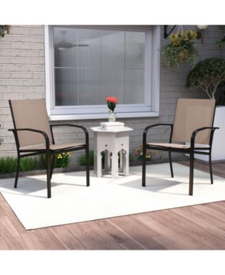 Outdoor Dining Chairs Set of Two with High Back and Metal Frame