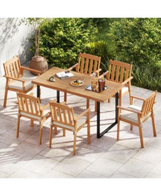 Two Piece Patio Dining Chairs with Acacia Wood Construction