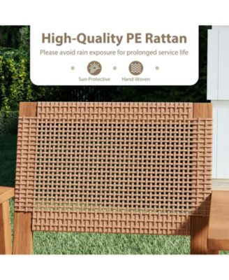 Acacia Wood Patio Dining Chairs Set of Two with Rattan Design