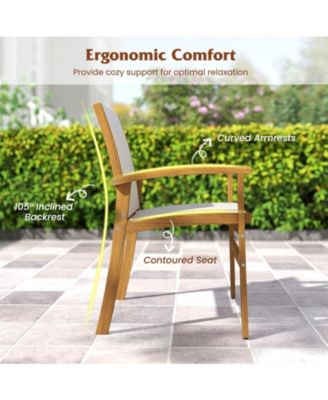 Patio Chairs Set of Two Acacia Wood Armchairs with Fabric Seats