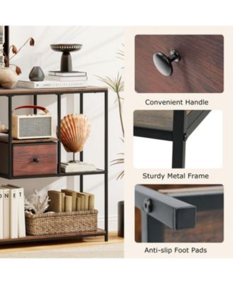 40 in Console Table with Fabric Drawer and 4 Staggered Open Shelves