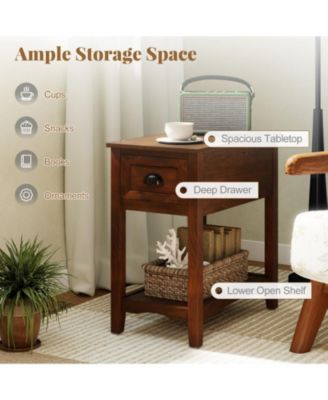 Set of 2 Retro Narrow End Tables with Drawer and Open Shelf