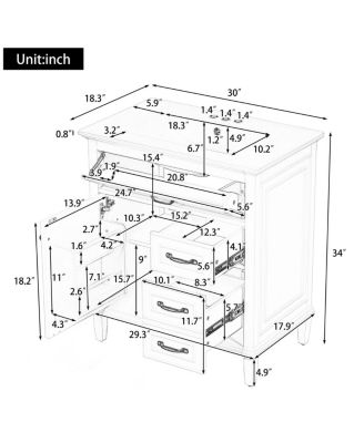 30 Inch Bathroom Vanity with Ceramic Sink, Solid Wood Freestanding Cabinet with Flip Drawer and Soft-Close Door