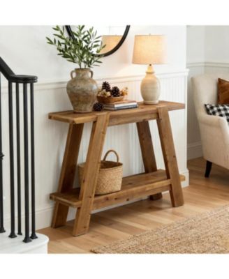  Solid Wood Entryway Table, 2-Tier Farmhouse Console Table with Storage, Narrow Sofa Table Behind Couch
