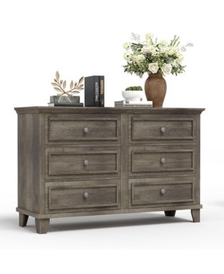 Farmhouse Dresser for Bedroom with 6 Drawer, Double Dresser TV Stand with Vintage Handle