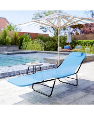 Foldable Reclining Pool and Beach Chair w/ Pillow,