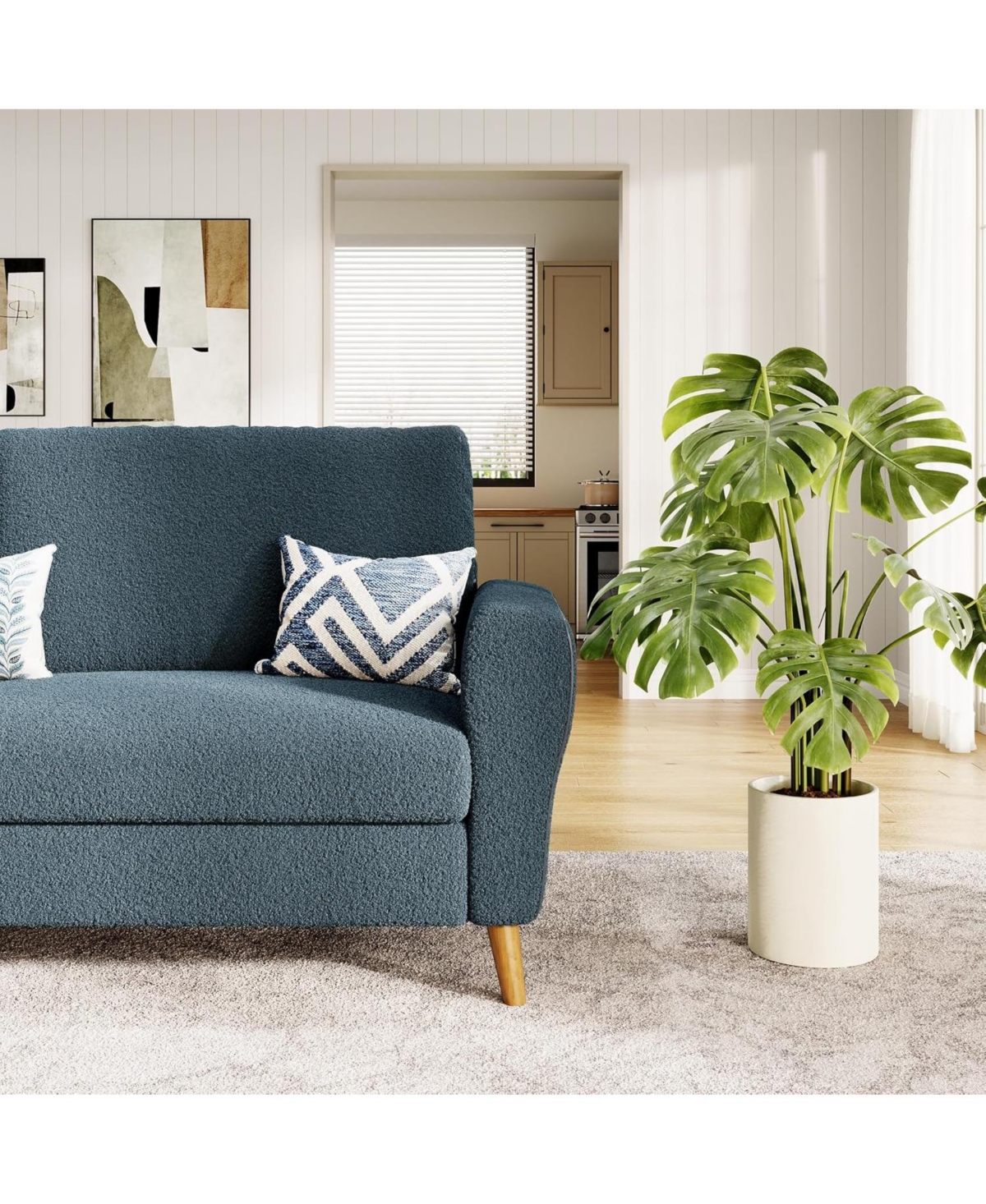 gaomon 84" Sofa Couch, Modern Boucle 3-Seater with Streamlined Armrests & Wood Legs