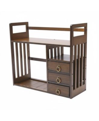 Wood Desktop Bookshelf Organizer 3 Drawers Sturdy Storage Shelves Office Home