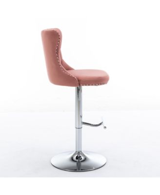 Velvet Swivel Bar Stools Set of 2, Adjustable Counter Height Chairs with Nailhead Trim and Metal Base for Kitchen Island