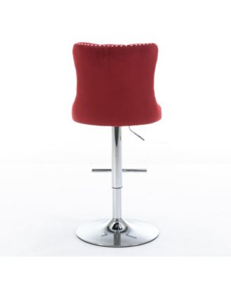 Velvet Swivel Bar Stools Set of 2, Adjustable Counter Height Chairs with Nailhead Trim and Metal Base for Kitchen Island