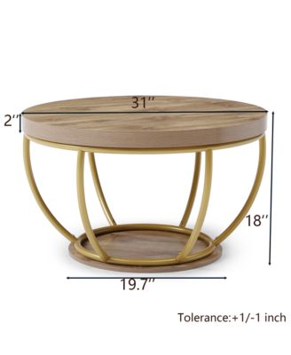 31" Round Coffee Table - 2-Tier Storage Shelves, Industrial Modern Wood & Metal Center Table for Living Room, Home Office
