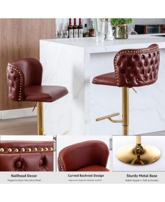 Barstools Set of 2 - Modern PU Leather Bar Stools, Adjustable Swivel Counter Height Chairs with Tufted Backrest for Kitchen Island