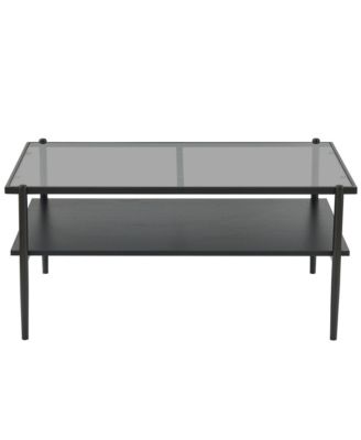Rectangle 2 Tier Coffee Table, Center Table with Tempered Glass Top and Wood Storage Shelf for Living Room, Small Space