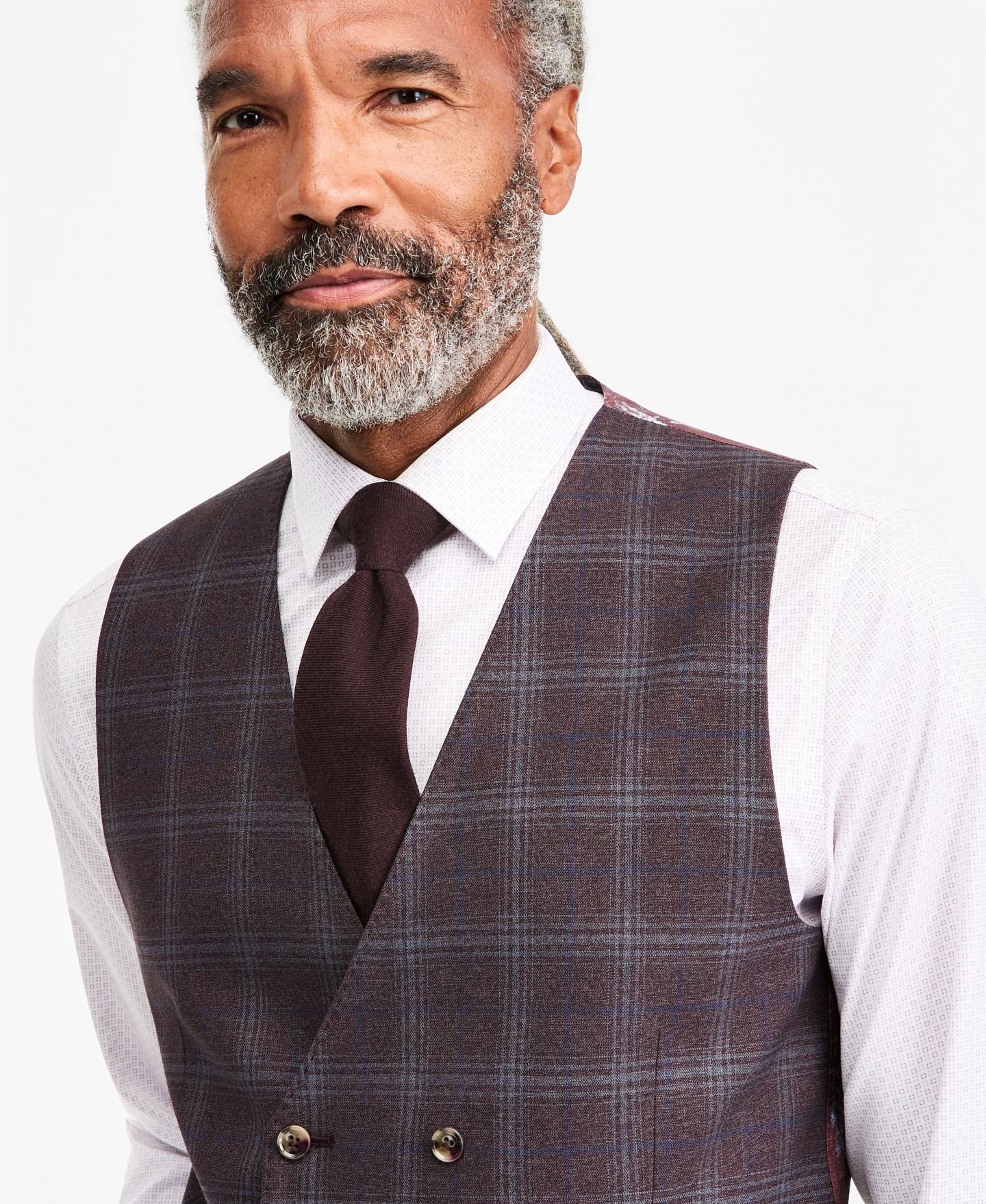 Мужской жилет Tayion Collection Classic-Fit Burgundy Plaid Suit Separate Double-Breasted Vest, цвет: Бордовый — фото 3