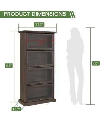 Display Cabinet with 4 Flip up Glass Doors, 4-Tier Versatile Storage Organizer, Antique Bookcase for Living Room
