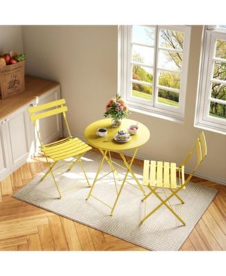 3 Piece Bistro Set, Folding Patio Table and 2 Chairs with Premium Steel Frame Design, Outdoor Bistro Set for Garden, Balcony