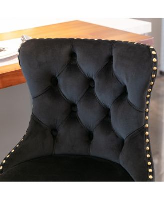 Velvet Swivel Bar Stools Set of 2, Adjustable Counter Height Chairs with Nailhead Trim and Gold Metal Base for Kitchen Island