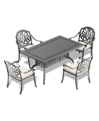 Cast Aluminum Patio Dining Table With Black Frame and Carved Texture on the Tabletop