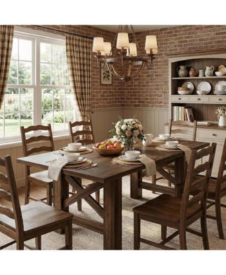 Wood Farmhouse Dining Table for 6-8, Heavy Duty Large Kitchen Table, 70.87" Long Rectangular Dining Room Tables