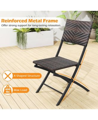 3 Piece Rattan Bistro Set Outdoor Folding Dining Table and Chairs with Wicker Seat