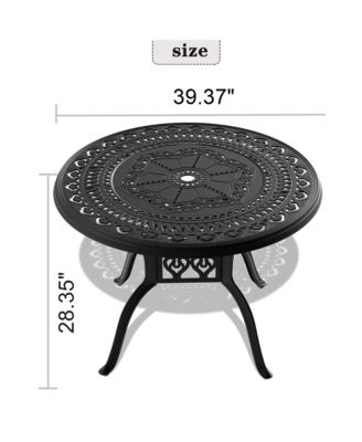 39.37-inch Cast Aluminum Patio Dining Table With Frame and Umbrella Hole