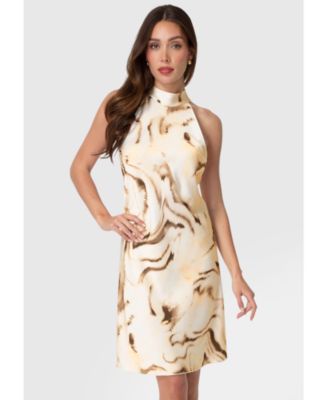 Women's Animal Satin Mock Neck Dress with Bow Back