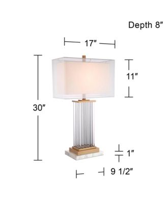 Darcia Modern Table Lamp with White Riser Tall Crystal Sheer Outer Linen Inner Shade for Bedroom Living Room Bedside