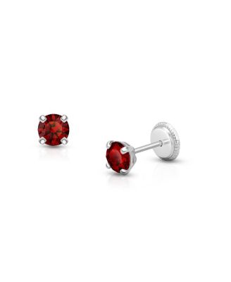 14K Gold Crystal Birthstone Studs Screw Back Earrings
