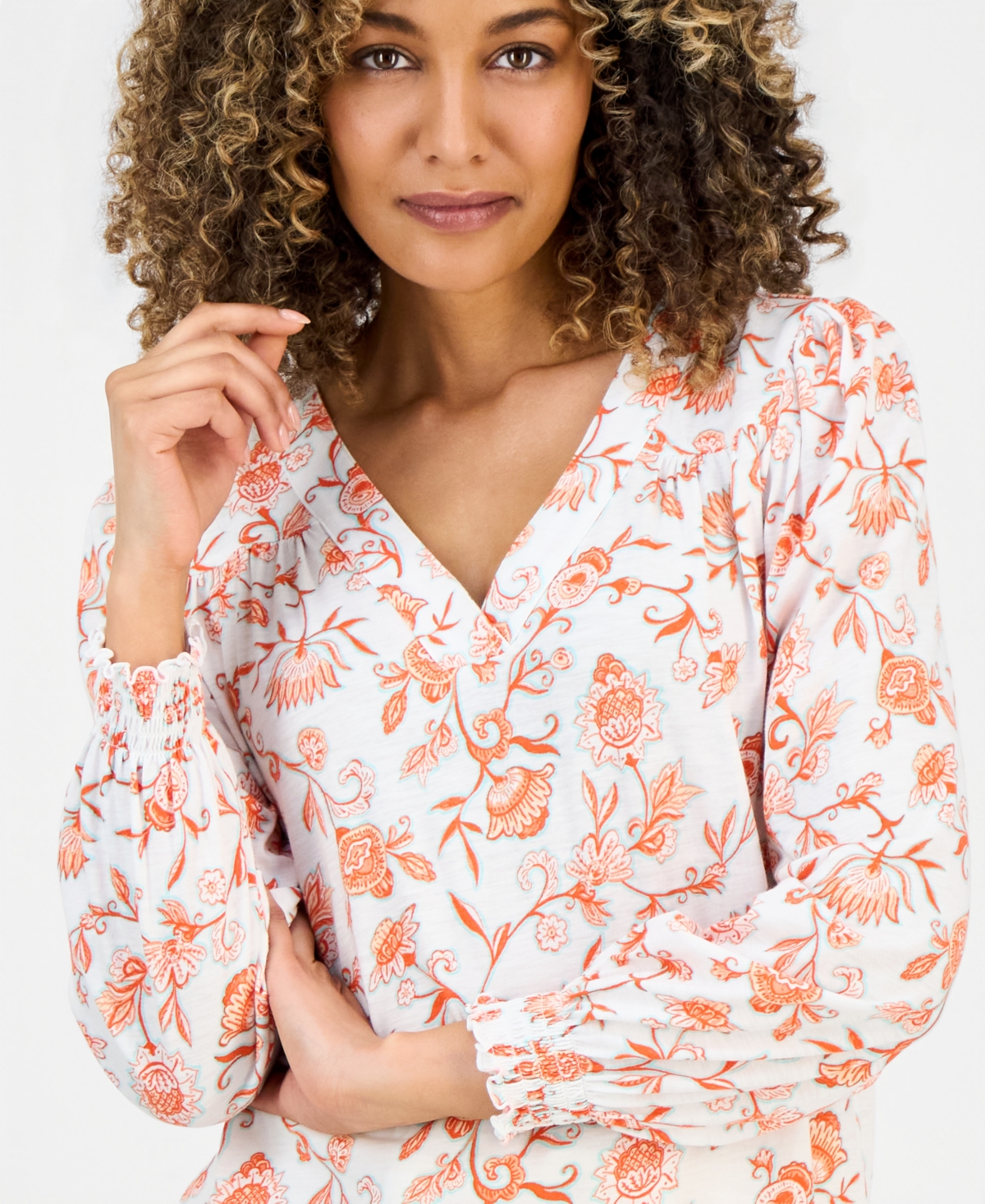 Style & Co Petite Fresh Paisley V-Neck Long-Sleeve Top, Macy's Exclusive