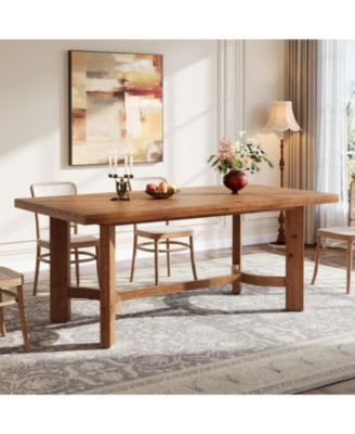 63" Solid Wood Dining Table for 4-6, Farmhouse Rectangle Kitchen Table with Thicken Tabletop and Sturdy Construction, Wooden Dinner Table