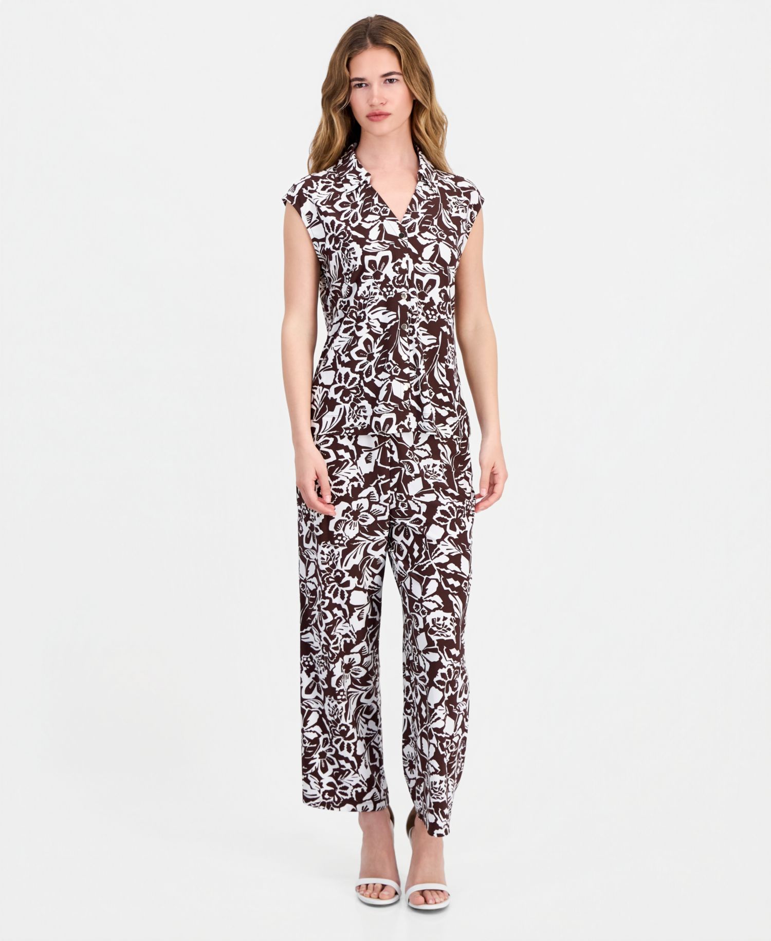 Petite Collared Button-Front Top