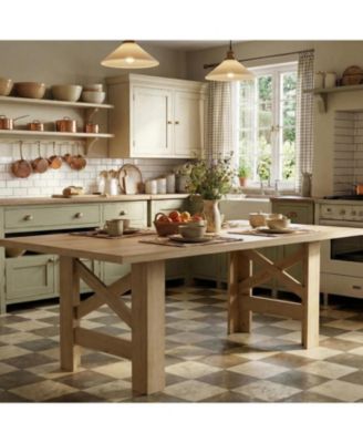 Wood Farmhouse Dining Table for 6-8, Heavy Duty Large Kitchen Table, 70.87" Long Rectangular Dining Room Tables with Strong Legs